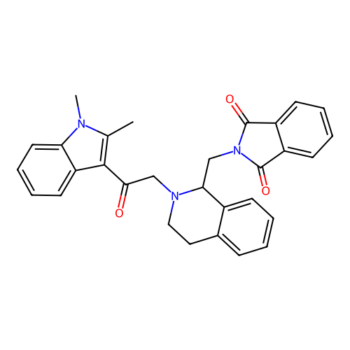 2-((2-(2-(1,2-dimethyl-1H-indol-3-yl)-2-oxoethyl)-1,2,3,4-tetrahydroisoquinolin-1-yl)methyl)isoindoline-1,3-dione structure