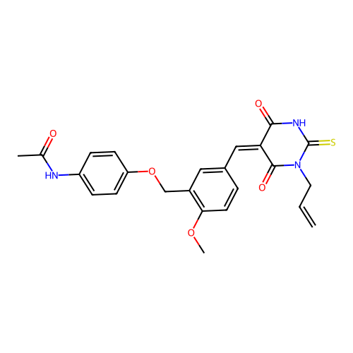 (Z)-N-(4-((5-((1-allyl-4,6-dioxo-2-thioxotetrahydropyrimidin-5(2H)-ylidene)methyl)-2-methoxybenzyl)oxy)phenyl)acetamide structure