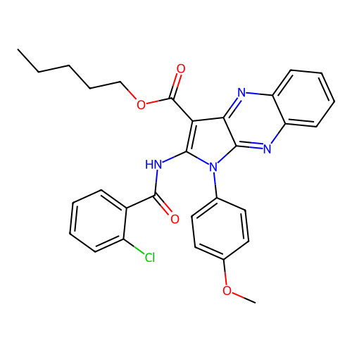pentyl 2-(2-chlorobenzamido)-1-(4-methoxyphenyl)-1H-pyrrolo[2,3-b]quinoxaline-3-carboxylate structure