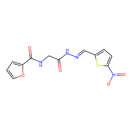 (E)-N-(2-(2-((5-nitrothiophen-2-yl)methylene)hydrazinyl)-2-oxoethyl)furan-2-carboxamide structure
