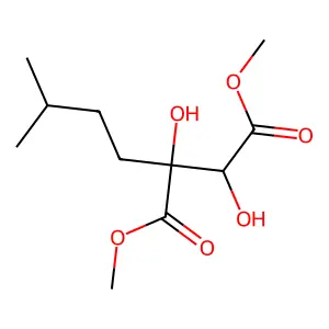 Butanedioic acid, 2,3-dihydroxy-2-(3-methylbutyl)-, dimethyl ester structure