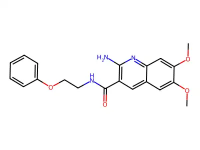 2-amino-6,7-dimethoxy-N-(2-phenoxyethyl)quinoline-3-carboxamide structure