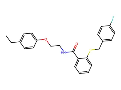 N-[2-(4-ethylphenoxy)ethyl]-2-[(4-fluorophenyl)methylsulfanyl]benzamide structure
