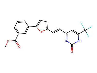 methyl 3-[5-[2-[2-oxo-6-(trifluoromethyl)-1H-pyrimidin-4-yl]ethenyl]furan-2-yl]benzoate structure