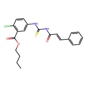 butyl 2-chloro-5-({[(2E)-3-phenylprop-2-enoyl]carbamothioyl}amino)benzoate structure