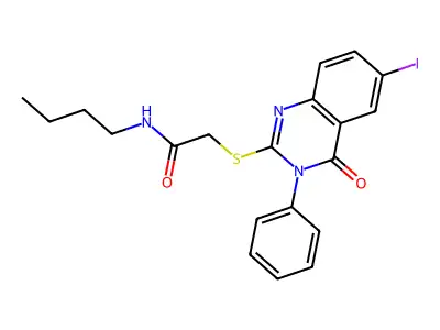 N-butyl-2-(6-iodo-4-oxo-3-phenylquinazolin-2-yl)sulfanylacetamide structure