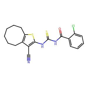 2-chloro-N-[(3-cyano-4,5,6,7,8,9-hexahydrocycloocta[b]thiophen-2-yl)carbamothioyl]benzamide structure