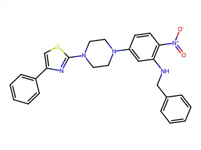 N-benzyl-2-nitro-5-[4-(4-phenyl-1,3-thiazol-2-yl)piperazin-1-yl]aniline structure
