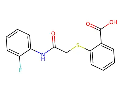 2-({2-[(2-Fluorophenyl)amino]-2-oxoethyl}thio)benzoic acid structure