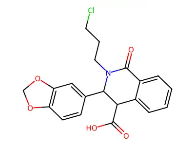3-(1,3-benzodioxol-5-yl)-2-(3-chloropropyl)-1-oxo-1,2,3,4-tetrahydro-4-isoquinolinecarboxylic acid structure