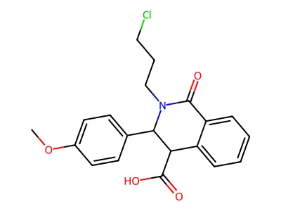 2-(3-chloropropyl)-3-(4-methoxyphenyl)-1-oxo-1,2,3,4-tetrahydro-4-isoquinolinecarboxylic acid structure