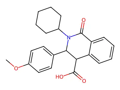2-cyclohexyl-3-(4-methoxyphenyl)-1-oxo-1,2,3,4-tetrahydro-4-isoquinolinecarboxylic acid structure