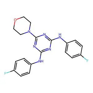 N,N'-bis(4-fluorophenyl)-6-(morpholin-4-yl)-1,3,5-triazine-2,4-diamine structure