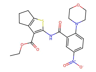 ethyl 2-[(2-morpholin-4-yl-5-nitrobenzoyl)amino]-5,6-dihydro-4H-cyclopenta[b]thiophene-3-carboxylate structure