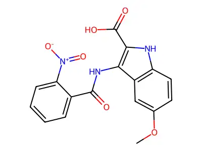 5-Methoxy-3-(2-nitro-benzoylamino)-1H-indole-2-carboxylic acid structure