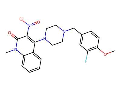 4-[4-[(3-fluoro-4-methoxyphenyl)methyl]piperazin-1-yl]-1-methyl-3-nitroquinolin-2-one structure