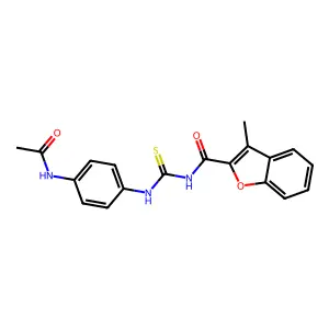 N-[(4-acetamidophenyl)carbamothioyl]-3-methyl-1-benzofuran-2-carboxamide structure