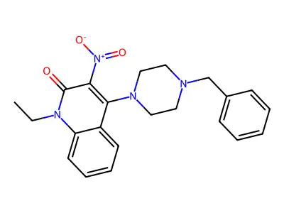 4-(4-benzylpiperazin-1-yl)-1-ethyl-3-nitroquinolin-2(1H)-one structure