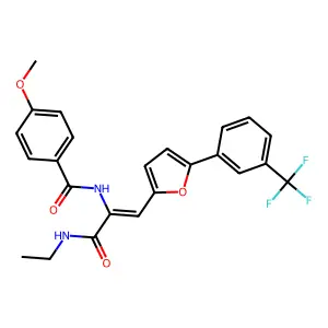 N-[(1Z)-3-(ethylamino)-3-oxo-1-{5-[3-(trifluoromethyl)phenyl]furan-2-yl}prop-1-en-2-yl]-4-methoxybenzamide structure