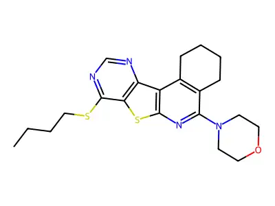 4-(8-(butylthio)-1,2,3,4-tetrahydropyrimido[4',5':4,5]thieno[2,3-c]isoquinolin-5-yl)morpholine structure