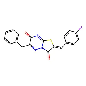 (2E)-6-benzyl-2-(4-iodobenzylidene)-7H-[1,3]thiazolo[3,2-b][1,2,4]triazine-3,7(2H)-dione structure
