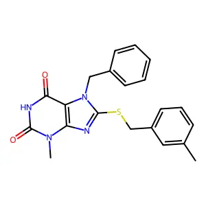 7-Benzyl-3-methyl-8-((3-methylbenzyl)thio)-3,7-dihydro-1H-purine-2,6-dione structure