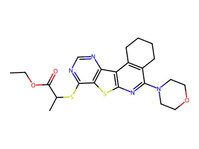 ethyl 2-{[5-(morpholin-4-yl)-1,2,3,4-tetrahydropyrimido[4',5':4,5]thieno[2,3-c]isoquinolin-8-yl]sulfanyl}propanoate structure