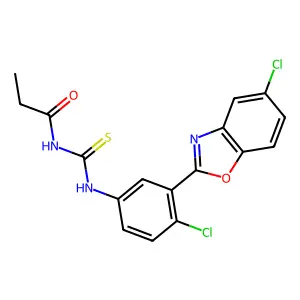 N-[[4-chloro-3-(5-chloro-1,3-benzoxazol-2-yl)phenyl]carbamothioyl]propanamide structure