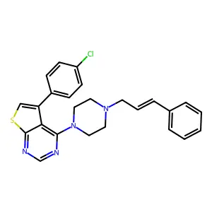 (E)-5-(4-chlorophenyl)-4-(4-cinnamylpiperazin-1-yl)thieno[2,3-d]pyrimidine structure
