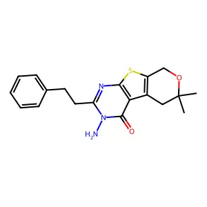 3-amino-6,6-dimethyl-2-(2-phenylethyl)-3,5,6,8-tetrahydro-4H-pyrano[4',3':4,5]thieno[2,3-d]pyrimidin-4-one structure