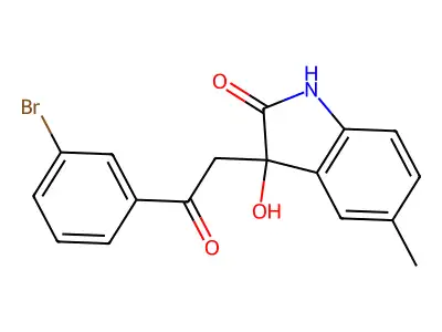 3-[2-(3-bromophenyl)-2-oxoethyl]-3-hydroxy-5-methyl-1H-indol-2-one structure