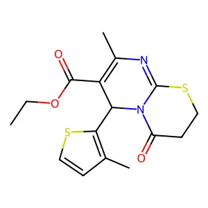 8-methyl-6-(3-methyl-2-thiophenyl)-4-oxo-3,6-dihydro-2H-pyrimido[2,1-b][1,3]thiazine-7-carboxylic acid ethyl ester structure