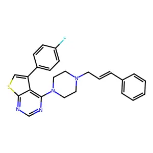 5-(4-fluorophenyl)-4-{4-[(2E)-3-phenylprop-2-en-1-yl]piperazin-1-yl}thieno[2,3-d]pyrimidine structure