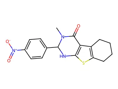 3-methyl-2-(4-nitrophenyl)-1,2,5,6,7,8-hexahydro-[1]benzothiolo[2,3-d]pyrimidin-4-one structure
