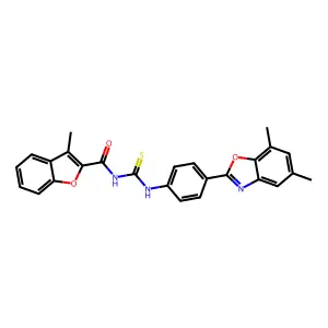 N-[[4-(5,7-dimethyl-1,3-benzoxazol-2-yl)phenyl]carbamothioyl]-3-methyl-1-benzofuran-2-carboxamide structure