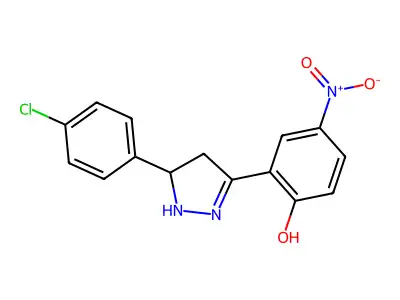 2-(5-(4-chlorophenyl)-4,5-dihydro-1H-pyrazol-3-yl)-4-nitrophenol structure