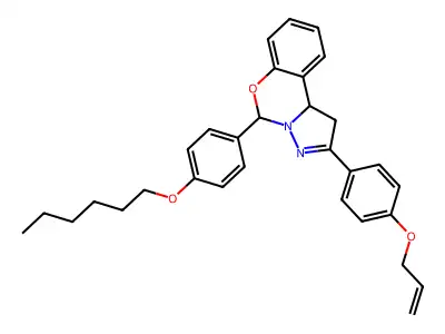5-[4-(hexyloxy)phenyl]-2-[4-(prop-2-en-1-yloxy)phenyl]-1,10b-dihydropyrazolo[1,5-c][1,3]benzoxazine structure