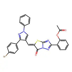 2-((5Z)-5-{[3-(4-bromophenyl)-1-phenyl-1H-pyrazol-4-yl]methylene}-6-oxo-5,6-dihydro[1,3]thiazolo[3,2-b][1,2,4]triazol-2-yl)phenyl acetate structure