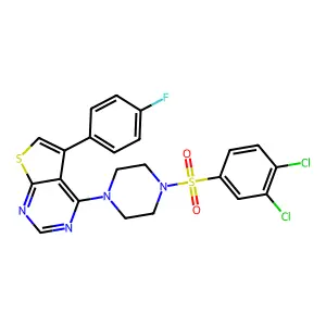 4-[4-(3,4-dichlorophenyl)sulfonylpiperazin-1-yl]-5-(4-fluorophenyl)thieno[2,3-d]pyrimidine structure