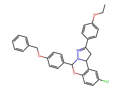 5-[4-(benzyloxy)phenyl]-9-chloro-2-(4-ethoxyphenyl)-1,10b-dihydropyrazolo[1,5-c][1,3]benzoxazine structure