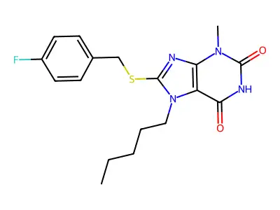 8-((4-fluorobenzyl)thio)-3-methyl-7-pentyl-1H-purine-2,6(3H,7H)-dione structure
