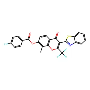 [3-(1,3-benzothiazol-2-yl)-8-methyl-4-oxo-2-(trifluoromethyl)chromen-7-yl] 4-fluorobenzoate structure