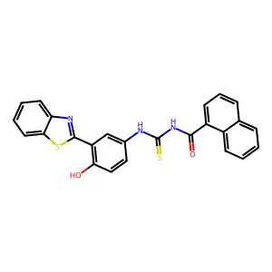 N-((3-(benzo[d]thiazol-2-yl)-4-hydroxyphenyl)carbamothioyl)-1-naphthamide structure