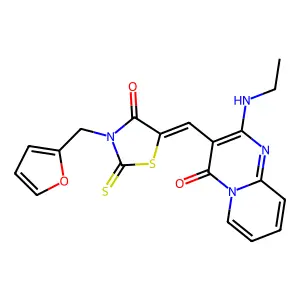(Z)-5-((2-(ethylamino)-4-oxo-4H-pyrido[1,2-a]pyrimidin-3-yl)methylene)-3-(furan-2-ylmethyl)-2-thioxothiazolidin-4-one structure