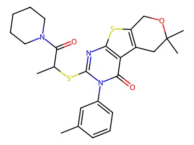 6,6-dimethyl-3-(3-methylphenyl)-2-{[1-oxo-1-(piperidin-1-yl)propan-2-yl]sulfanyl}-3,5,6,8-tetrahydro-4H-pyrano[4',3':4,5]thieno[2,3-d]pyrimidin-4-one structure