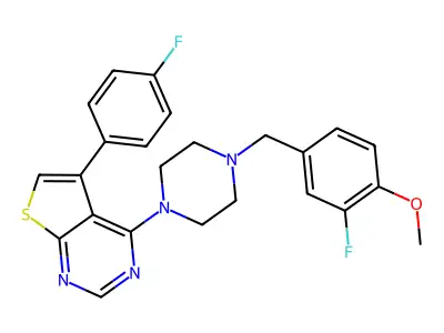 4-(4-(3-fluoro-4-methoxybenzyl)piperazin-1-yl)-5-(4-fluorophenyl)thieno[2,3-d]pyrimidine structure
