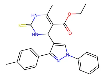 ethyl 6-methyl-4-[3-(4-methylphenyl)-1-phenyl-1H-pyrazol-4-yl]-2-thioxo-1,2,3,4-tetrahydropyrimidine-5-carboxylate structure