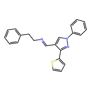 2-phenyl-N-{(E)-[1-phenyl-3-(thiophen-2-yl)-1H-pyrazol-4-yl]methylidene}ethanamine structure