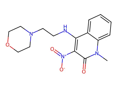 1-methyl-4-((2-morpholinoethyl)amino)-3-nitroquinolin-2(1H)-one structure