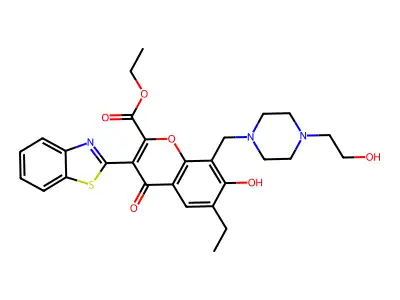 ethyl 3-(1,3-benzothiazol-2-yl)-6-ethyl-7-hydroxy-8-[[4-(2-hydroxyethyl)piperazin-1-yl]methyl]-4-oxochromene-2-carboxylate structure